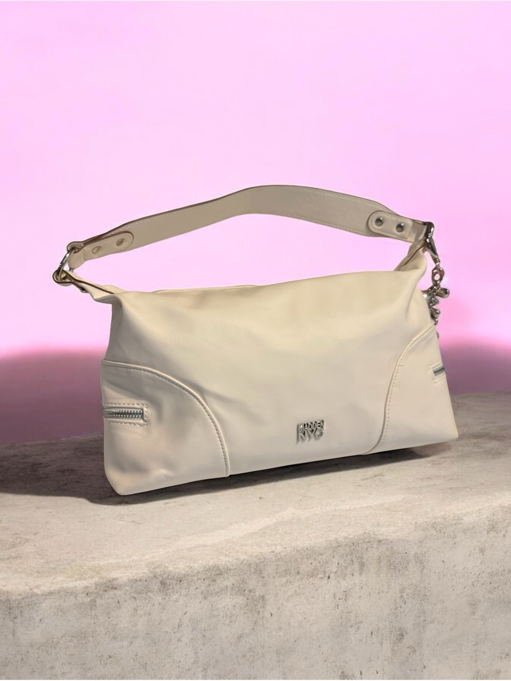 Madden NYC Cream Faux Leather Shoulder Bag Y2K Baguette Purse - Picture 13 of 14